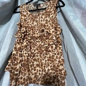 INC International Concepts Asymmetrical Ruffled Blouse Brown Tan